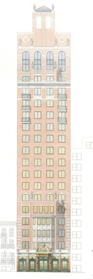 Elegant large urns at the Jade Hotel NYC enhancing the building's facade.