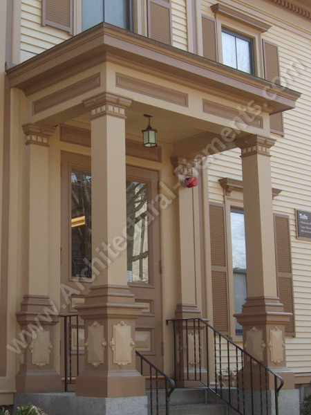 Restoration of Tufts Capen House with custom-milled architectural details.