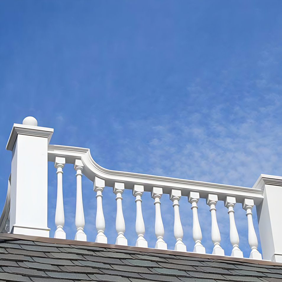 Premium roof rail with decorative balustrade on a classic architectural structure