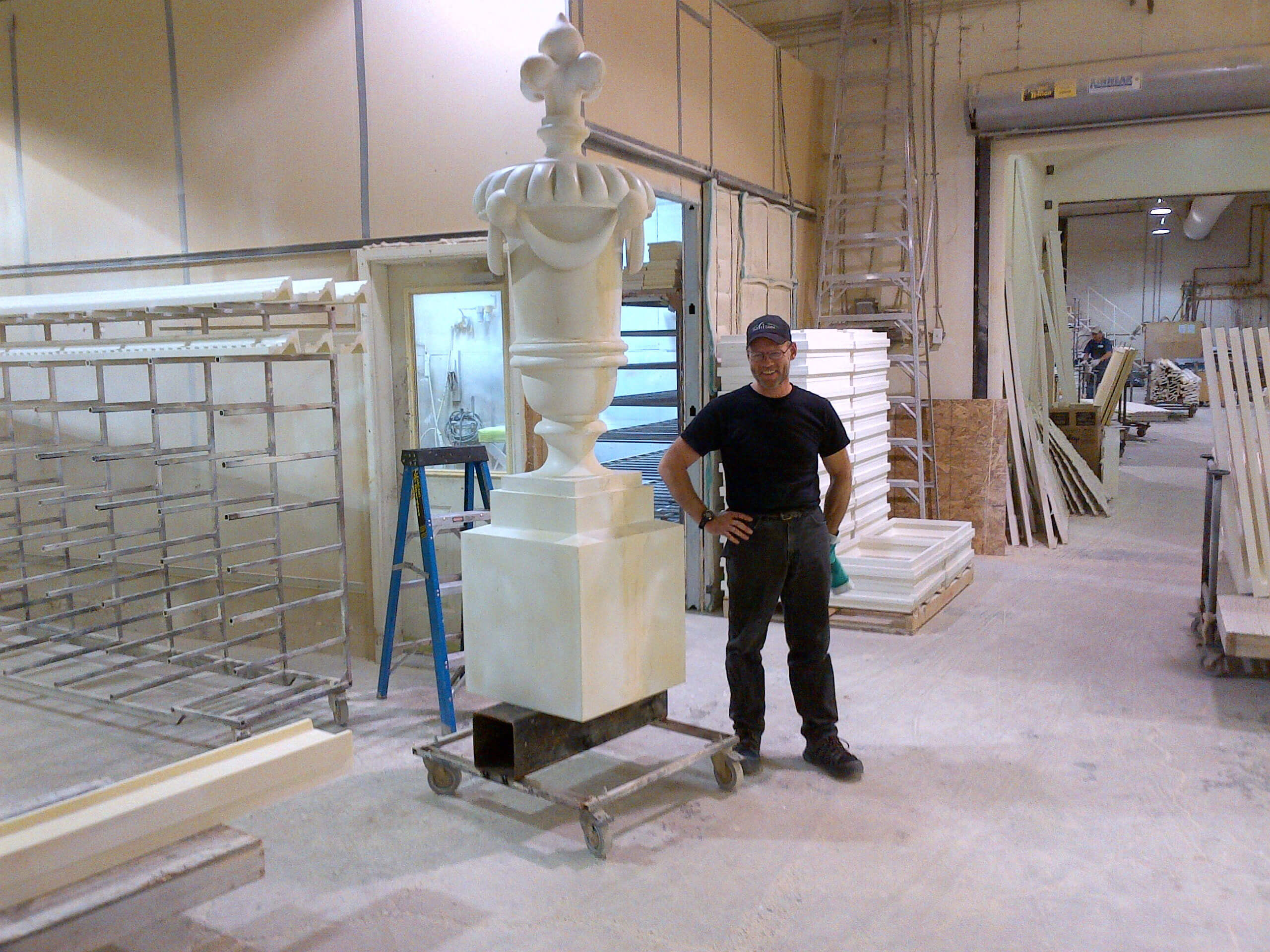 Ornate decorative urn for historic hotel exterior