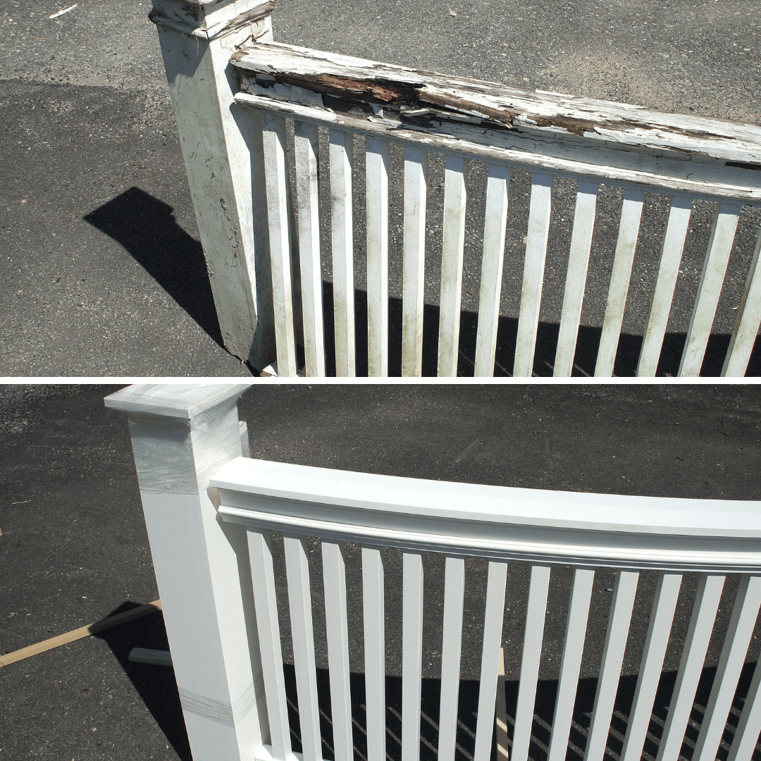 Comparison chart of wood vs. PVC railing systems for durability and maintenance